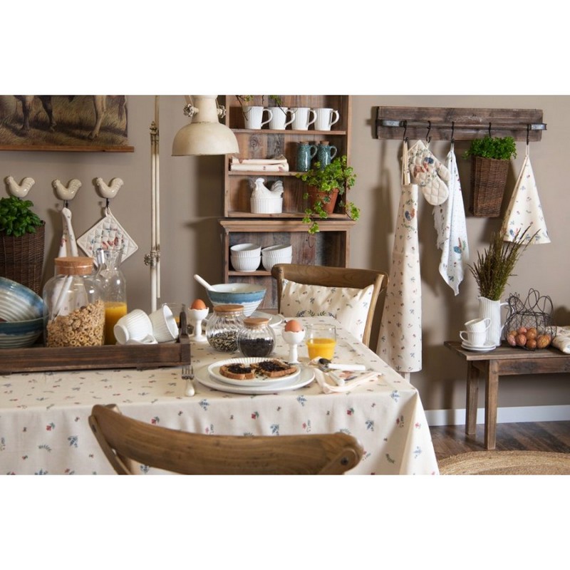 Grembiule da cucina 100% cotone decorato con galli e fiori, ideale come regalo primaverile e pasquale